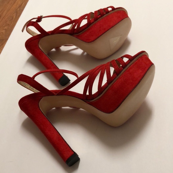 Zara Red Retro Platform Cage Sandal Heels 8 - Picture 5 of 6